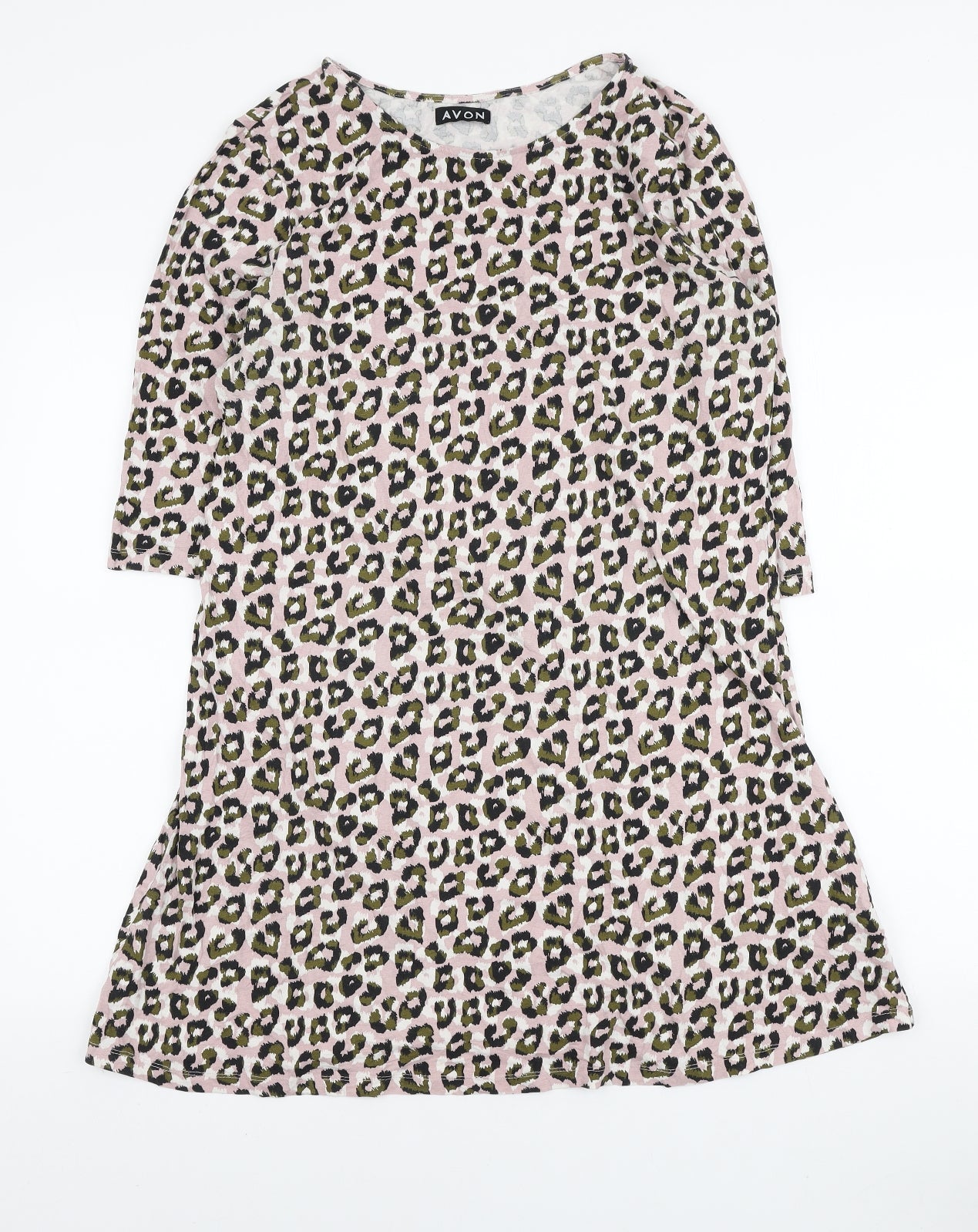 Avon Womens Pink Animal Print Cotton A-Line Size 12 Boat Neck Pullover