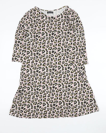 Avon Womens Pink Animal Print Cotton A-Line Size 12 Boat Neck Pullover