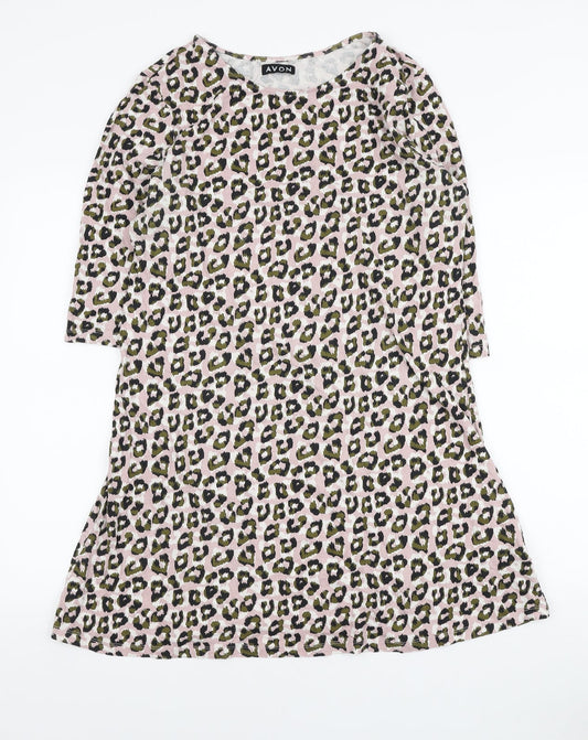Avon Womens Pink Animal Print Cotton A-Line Size 12 Boat Neck Pullover