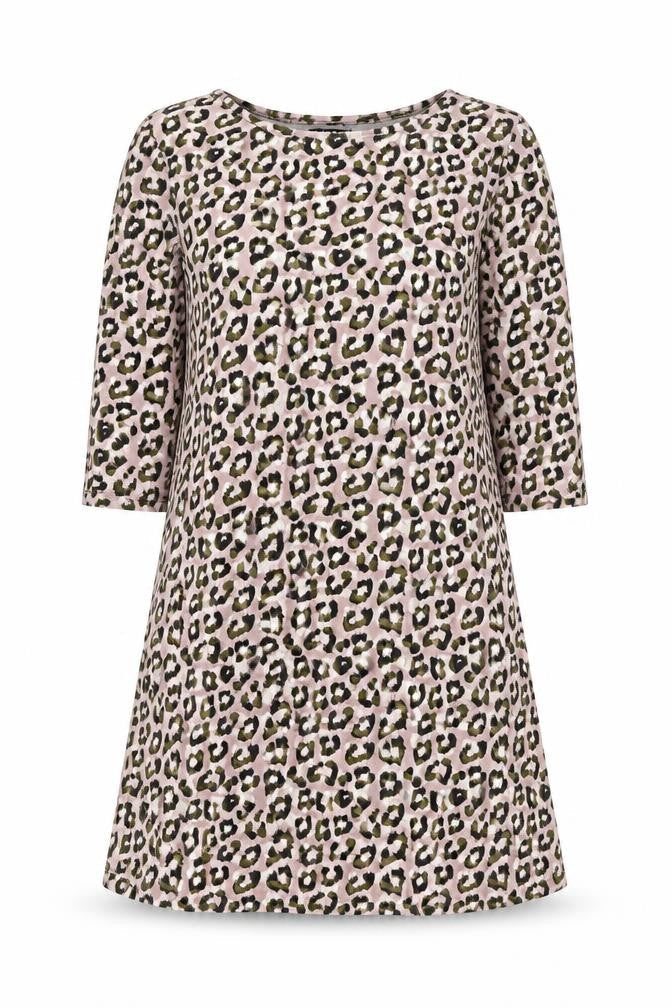 Avon Womens Pink Animal Print Cotton A-Line Size 12 Boat Neck Pullover