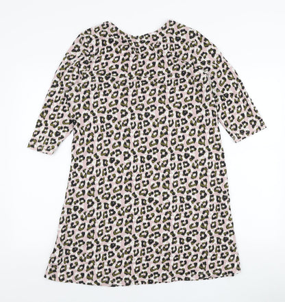 Avon Womens Pink Animal Print Cotton A-Line Size 12 Boat Neck Pullover