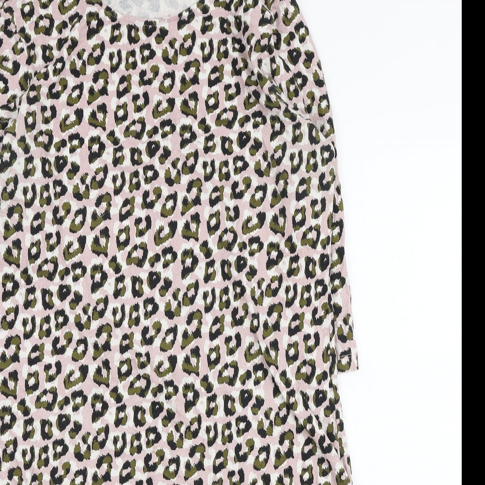 Avon Womens Pink Animal Print Cotton A-Line Size 12 Boat Neck Pullover