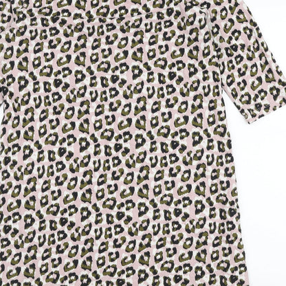 Avon Womens Pink Animal Print Cotton A-Line Size 12 Boat Neck Pullover