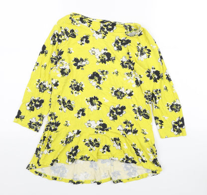 George Womens Yellow Floral Viscose Basic T-Shirt Size 12 Boat Neck