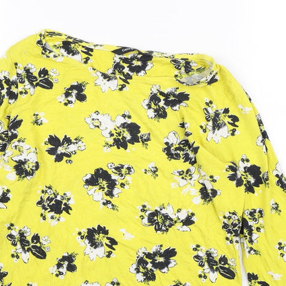 George Womens Yellow Floral Viscose Basic T-Shirt Size 12 Boat Neck