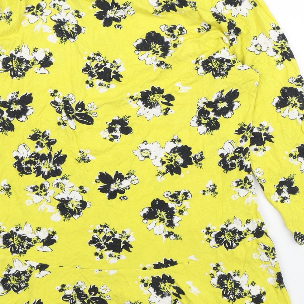 George Womens Yellow Floral Viscose Basic T-Shirt Size 12 Boat Neck