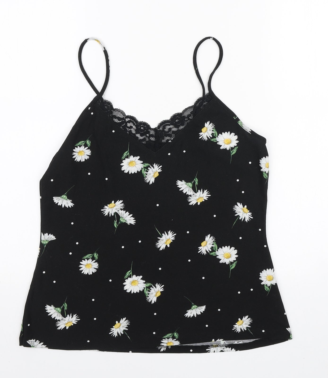 Primark Womens Black Floral Polyester Camisole Tank Size S V-Neck