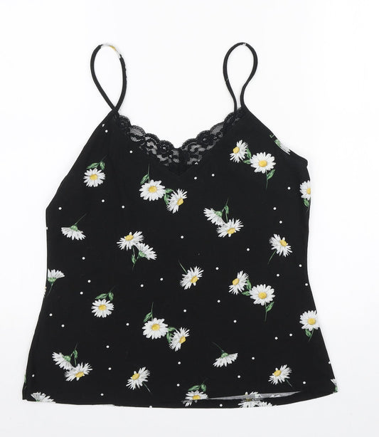 Primark Womens Black Floral Polyester Camisole Tank Size S V-Neck