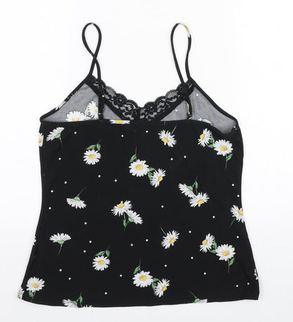 Primark Womens Black Floral Polyester Camisole Tank Size S V-Neck