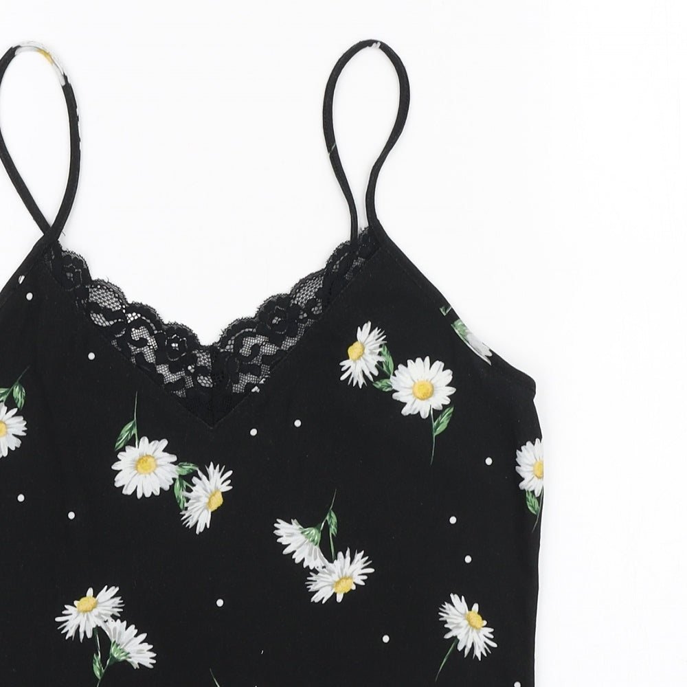 Primark Womens Black Floral Polyester Camisole Tank Size S V-Neck