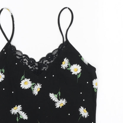Primark Womens Black Floral Polyester Camisole Tank Size S V-Neck