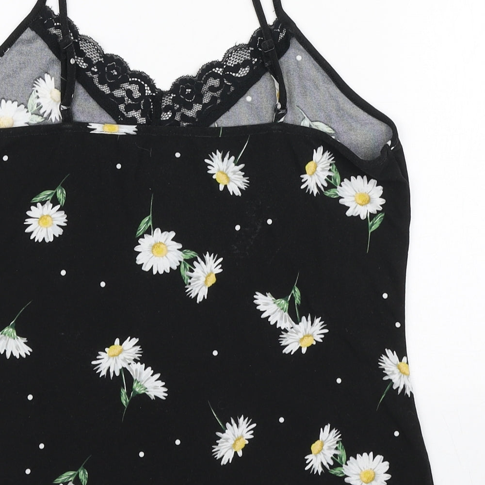 Primark Womens Black Floral Polyester Camisole Tank Size S V-Neck
