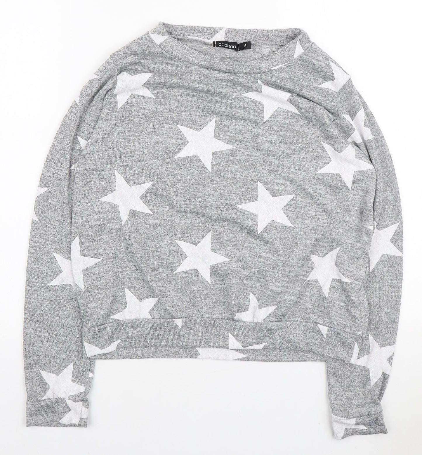 Boohoo Womens Grey Round Neck Geometric Polyester Pullover Jumper Size M