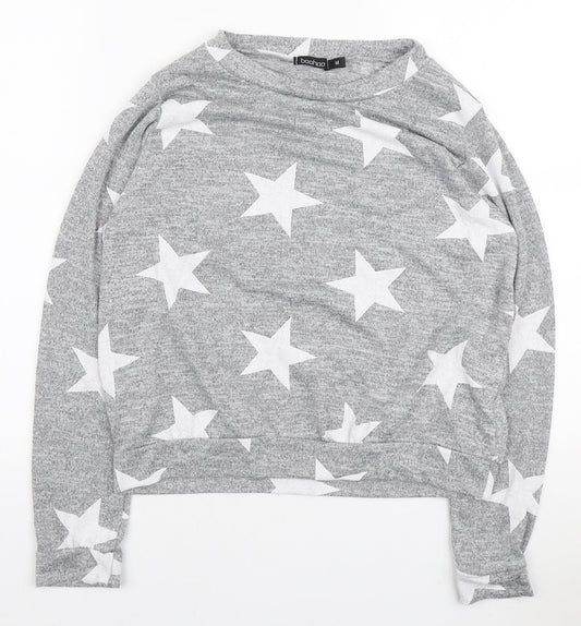 Boohoo Womens Grey Round Neck Geometric Polyester Pullover Jumper Size M