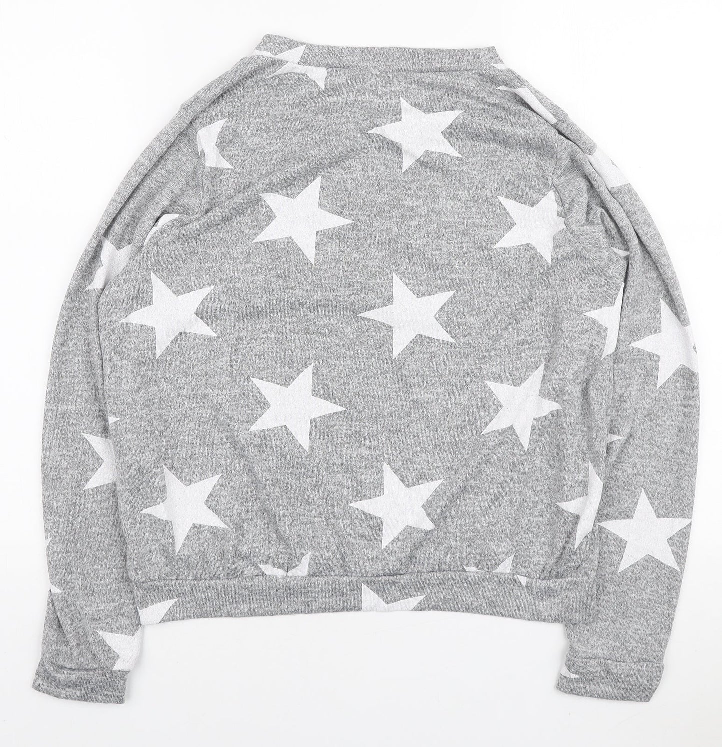 Boohoo Womens Grey Round Neck Geometric Polyester Pullover Jumper Size M