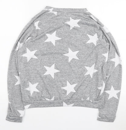 Boohoo Womens Grey Round Neck Geometric Polyester Pullover Jumper Size M