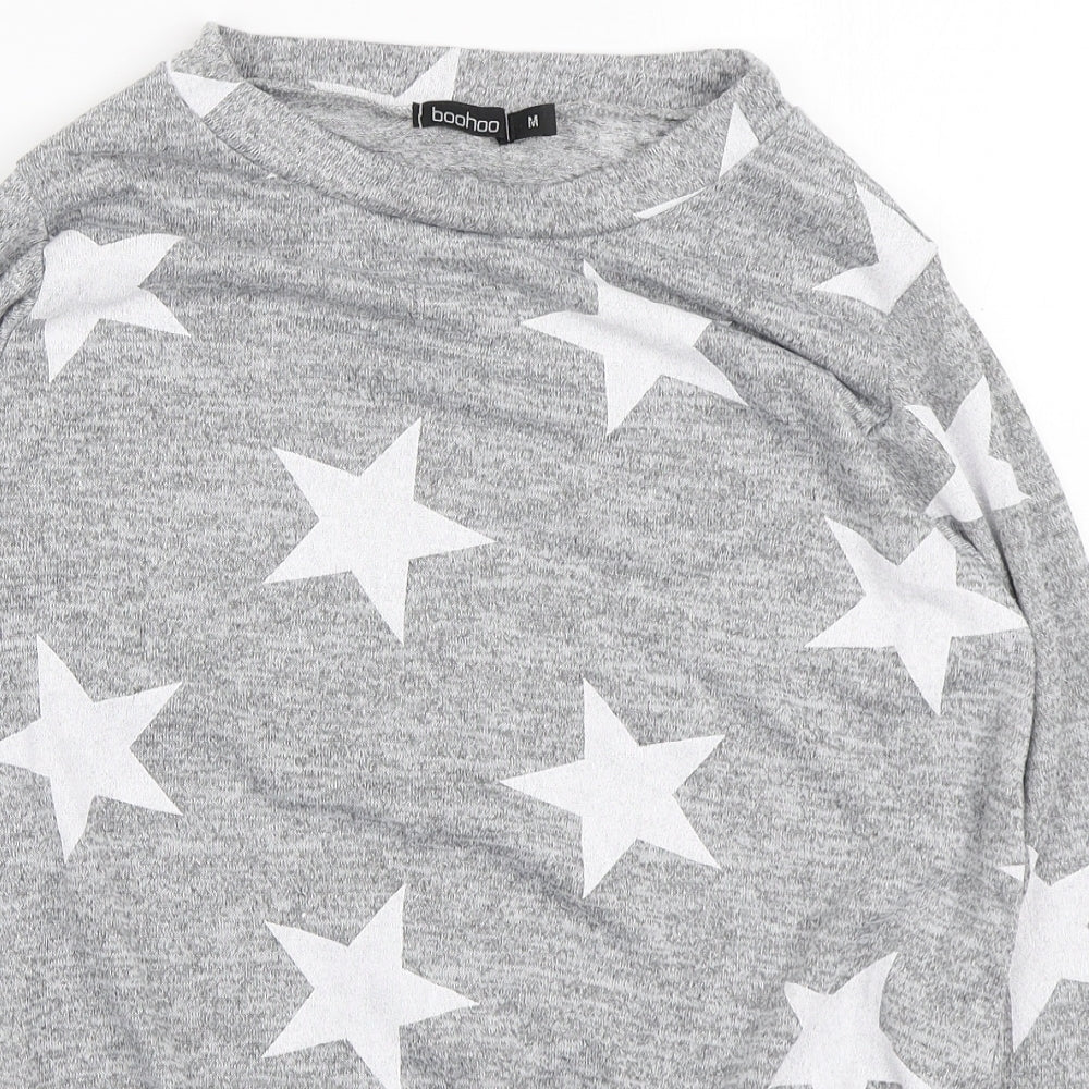 Boohoo Womens Grey Round Neck Geometric Polyester Pullover Jumper Size M