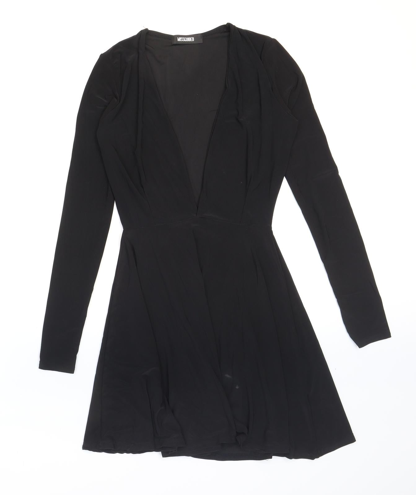 Missguided Womens Black Polyester Skater Dress Size 6 V-Neck Pullover