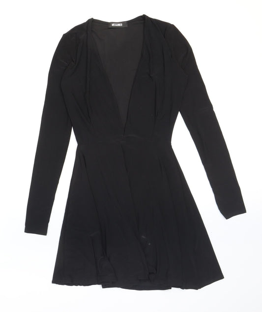 Missguided Womens Black Polyester Skater Dress Size 6 V-Neck Pullover
