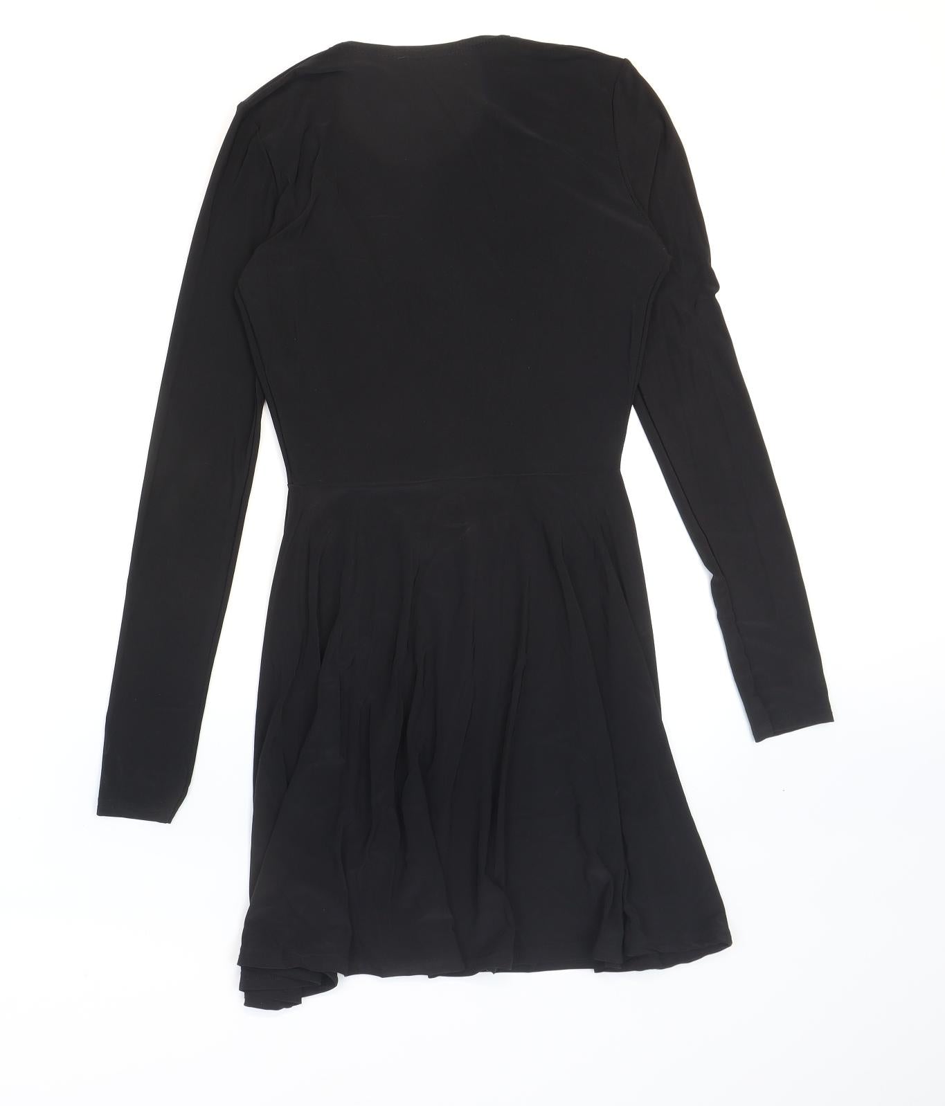 Missguided Womens Black Polyester Skater Dress Size 6 V-Neck Pullover