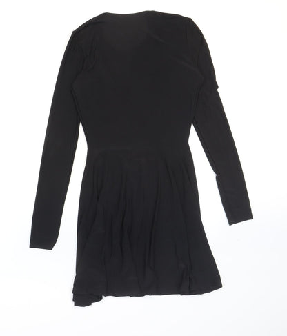 Missguided Womens Black Polyester Skater Dress Size 6 V-Neck Pullover