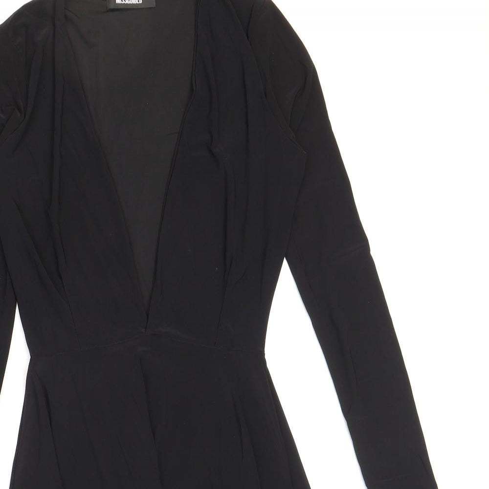Missguided Womens Black Polyester Skater Dress Size 6 V-Neck Pullover