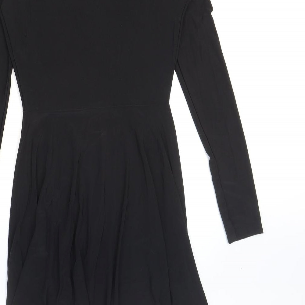 Missguided Womens Black Polyester Skater Dress Size 6 V-Neck Pullover