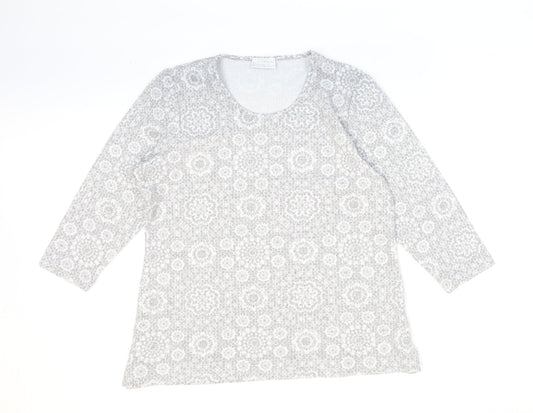 Cotswold Womens Silver Geometric Basic Blouse Size M Round Neck