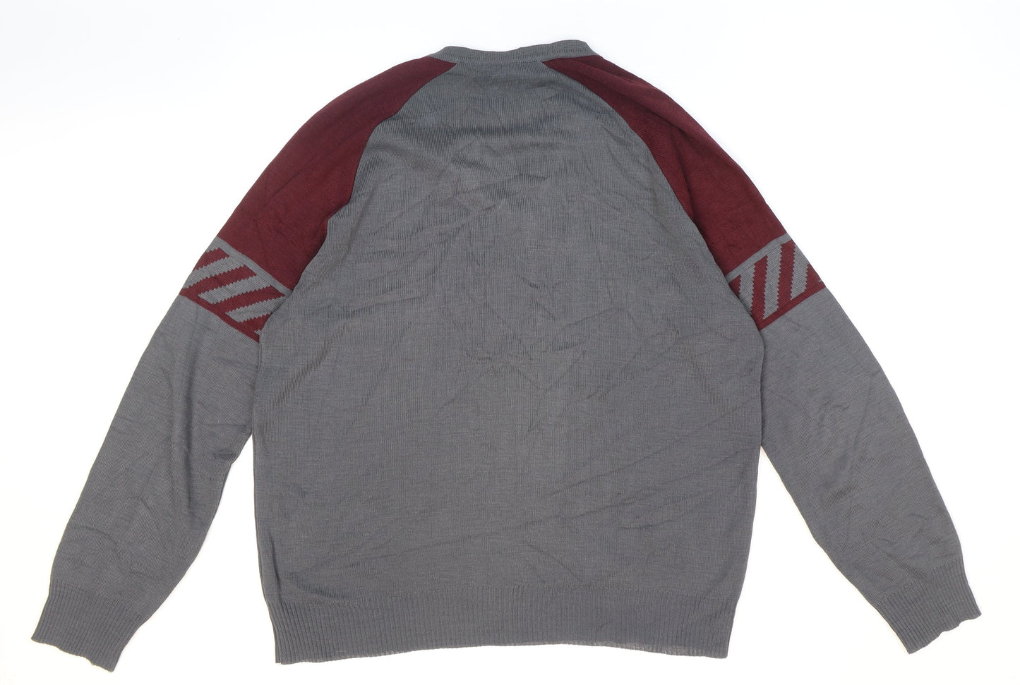 Pierre Sangan Mens Grey V-Neck Striped Acrylic Pullover Jumper Size M