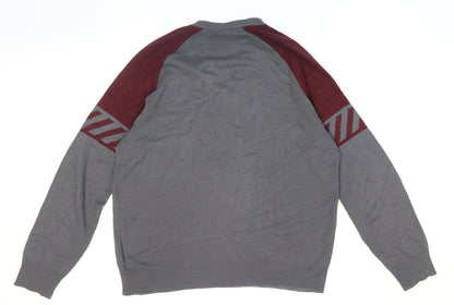 Pierre Sangan Mens Grey V-Neck Striped Acrylic Pullover Jumper Size M