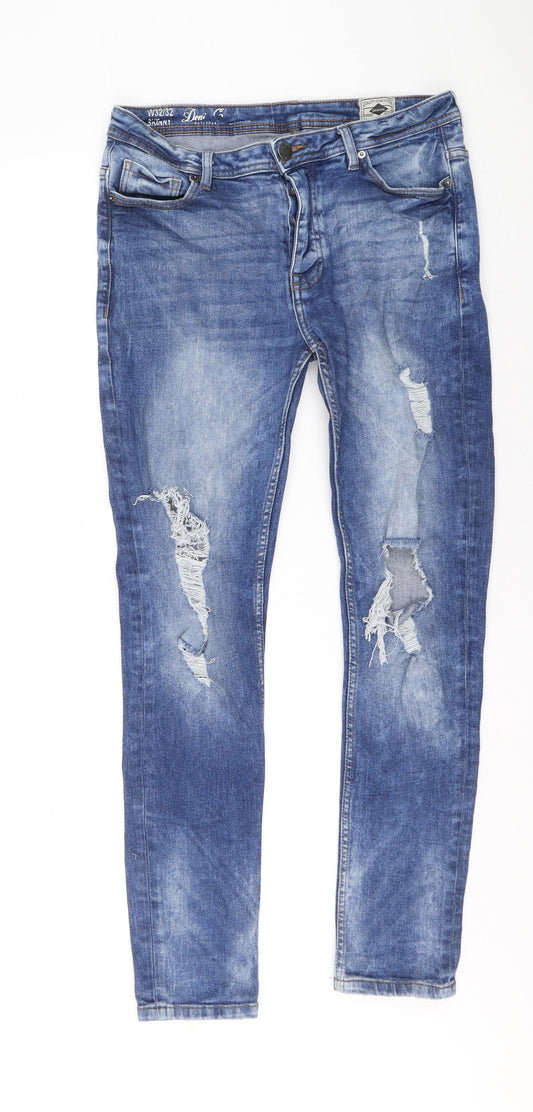 Denim & Co. Womens Blue Cotton Skinny Jeans Size 32 in L32 in Regular Button - Distressed Look