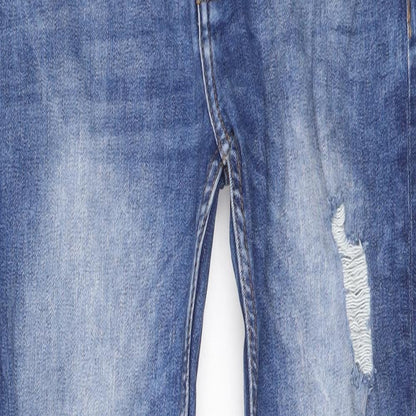 Denim & Co. Womens Blue Cotton Skinny Jeans Size 32 in L32 in Regular Button - Distressed Look