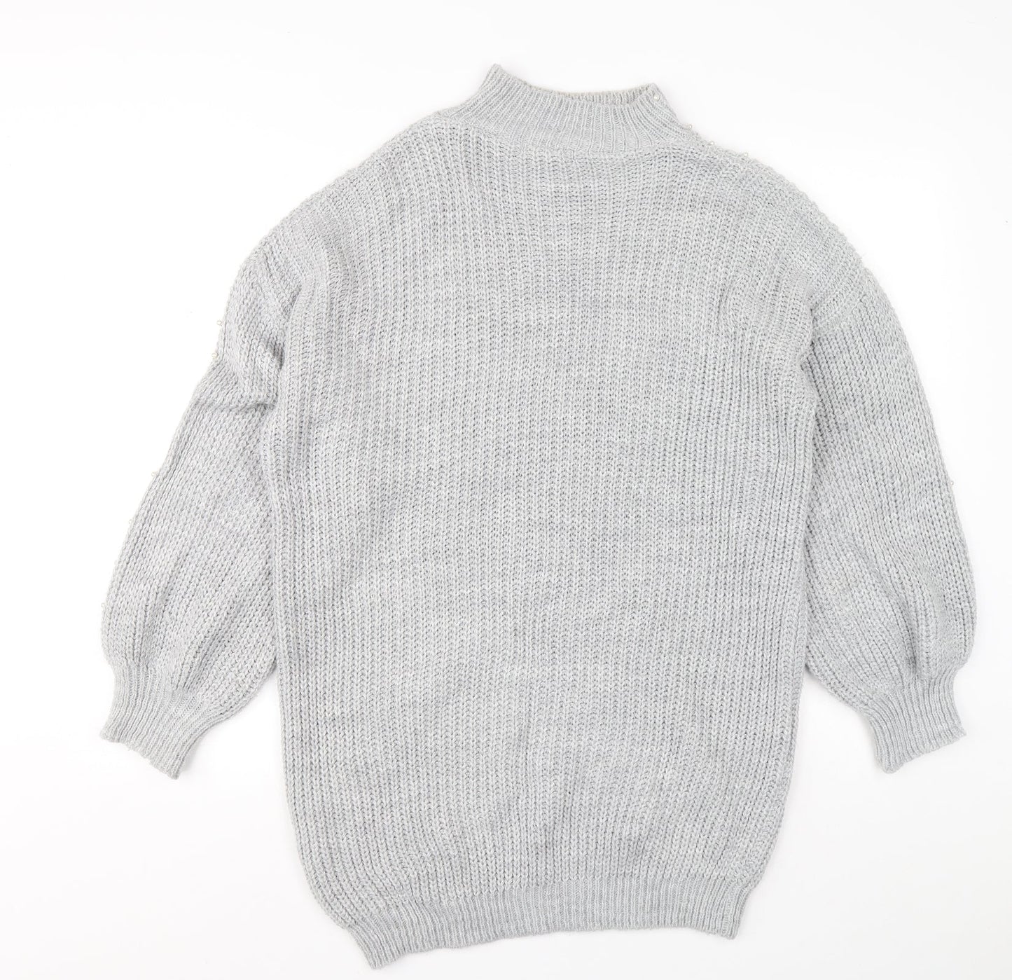 Quiz Womens Grey Acrylic Jumper Dress Size S Mock Neck Pullover - Ballooon sleeve