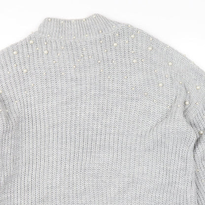 Quiz Womens Grey Acrylic Jumper Dress Size S Mock Neck Pullover - Ballooon sleeve