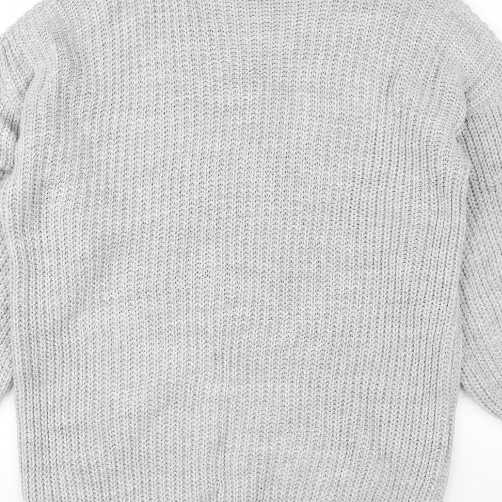 Quiz Womens Grey Acrylic Jumper Dress Size S Mock Neck Pullover - Ballooon sleeve