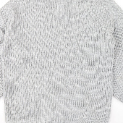 Quiz Womens Grey Acrylic Jumper Dress Size S Mock Neck Pullover - Ballooon sleeve