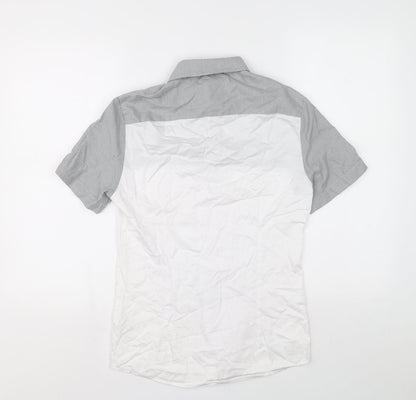 River Island Mens Grey Colourblock Cotton Button-Up Size XS Collared Button - Check pattern