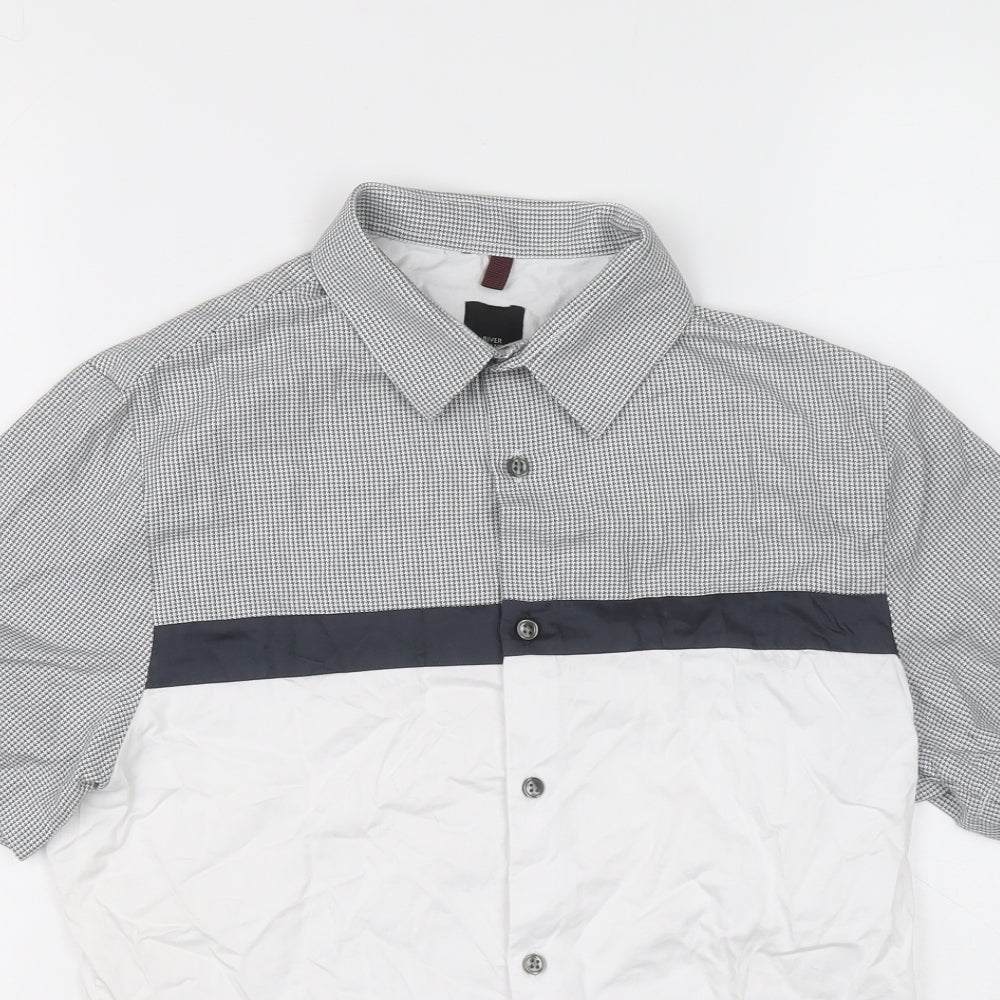 River Island Mens Grey Colourblock Cotton Button-Up Size XS Collared Button - Check pattern