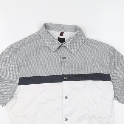 River Island Mens Grey Colourblock Cotton Button-Up Size XS Collared Button - Check pattern