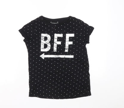 Primark Girls Black Polka Dot Cotton Basic T-Shirt Size 11-12 Years Round Neck Pullover - BFF