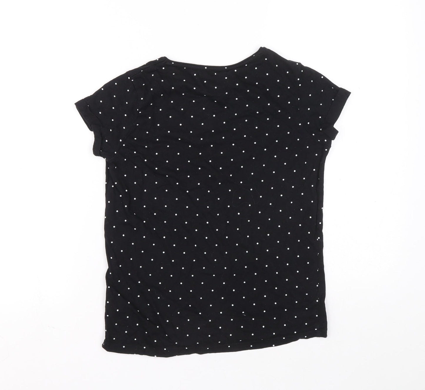 Primark Girls Black Polka Dot Cotton Basic T-Shirt Size 11-12 Years Round Neck Pullover - BFF