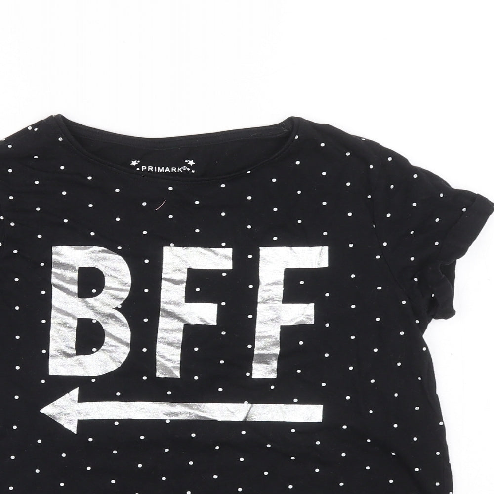 Primark Girls Black Polka Dot Cotton Basic T-Shirt Size 11-12 Years Round Neck Pullover - BFF