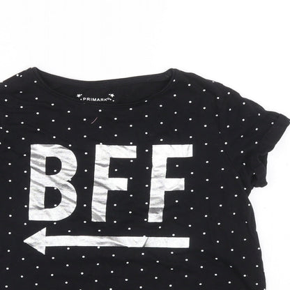 Primark Girls Black Polka Dot Cotton Basic T-Shirt Size 11-12 Years Round Neck Pullover - BFF