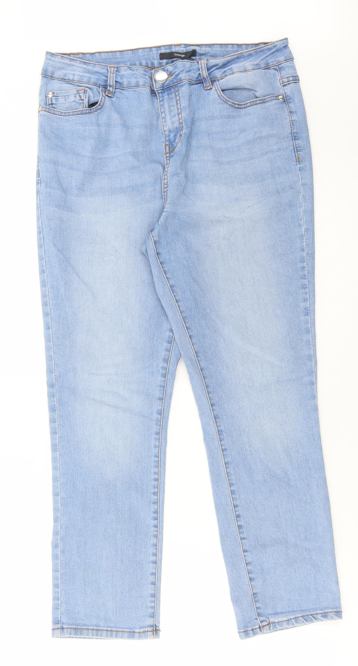 George Womens Blue Cotton Straight Jeans Size 32 in L26 in Regular Button