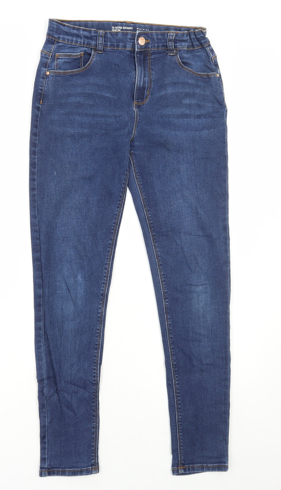 Denim & Co. Girls Blue Cotton Skinny Jeans Size 13-14 Years Regular Button