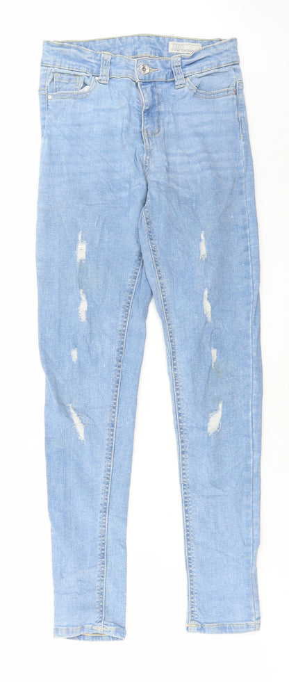 Denim 365 Girls Blue Cotton Skinny Jeans Size 13-14 Years Regular Button - Distressed Denim