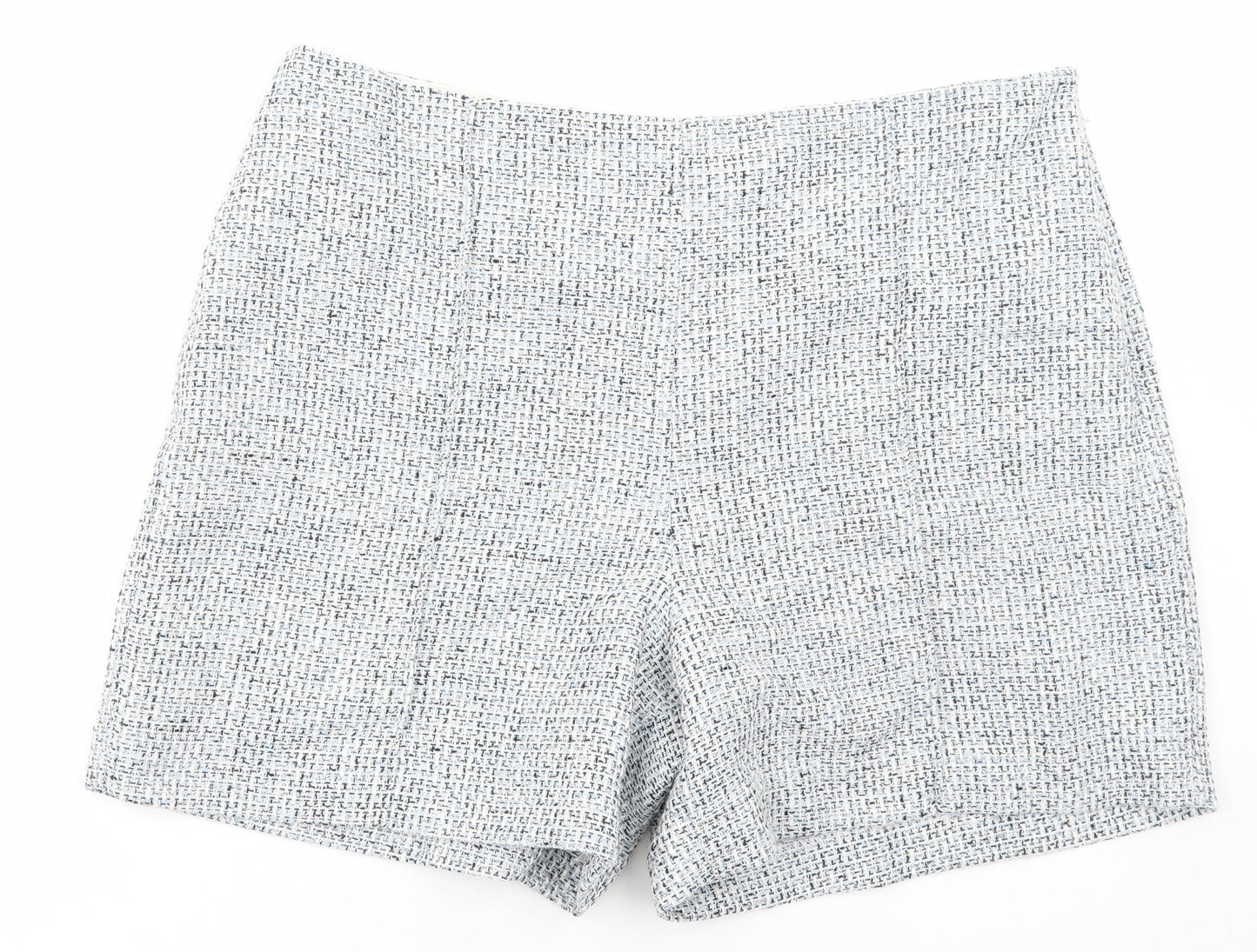 Marks and Spencer Womens Blue Geometric Polyester Chino Shorts Size 20 L6 in Regular Zip