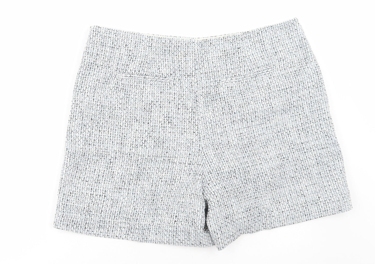 Marks and Spencer Womens Blue Geometric Polyester Chino Shorts Size 20 L6 in Regular Zip