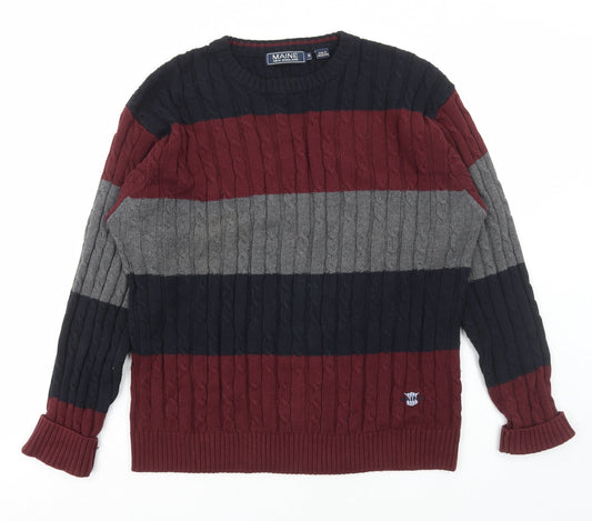 Maine New England Mens Multicoloured Round Neck Striped Cotton Pullover Jumper Size S