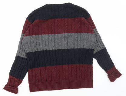 Maine New England Mens Multicoloured Round Neck Striped Cotton Pullover Jumper Size S